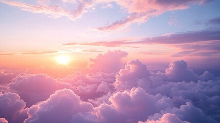 Wall Mural - Sunset with pink clouds in a vibrant sky, serene atmosphere. Dreamy sky concept