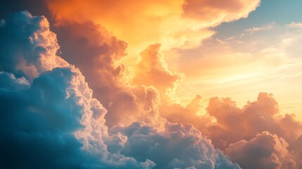 Wall Mural - Dramatic sky with vibrant clouds at sunset, surreal nature background