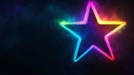 Aufkleber - Neon rainbow star on dark smoky background, vibrant colors. Futuristic art concept