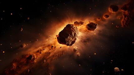 Wall Mural - a majestic asteroid floating in the sky captured against a distant cosmic backdrop highlighting its 