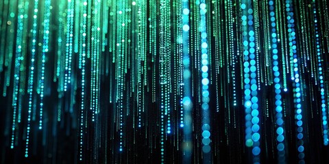 Digital Matrix Code Stream: Abstract Binary Data Flow on Screen Background