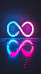 Aufkleber - Neon infinity sign with pink and blue colors reflecting on wet surface. Modern art design
