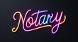 © Erlinda - notary glowing colorful neon cursive calligraphy lettering on plain black dark background