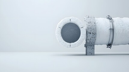 Poster - A close up image of a thermal insulation pipe with a smooth cylindrical shape and a simple minimalist design against a plain white background
