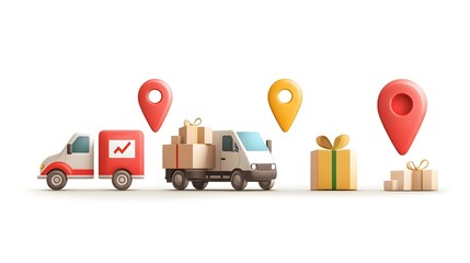 Poster - A collection of six delivery related icons including a delivery truck package and location pin displayed side by side on a white background