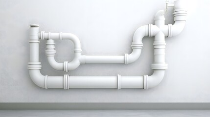 Poster - A complex network of interconnected pipes and plumbing elements arranged in a clean organized layout against a bright neutral background