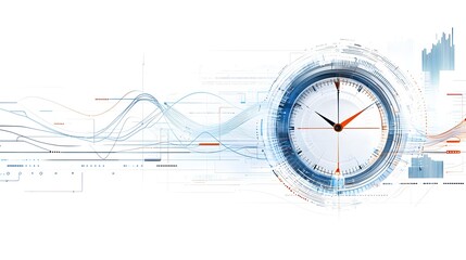 Poster - A dynamic futuristic visualization of time travel featuring a sleek digital clock surrounded by abstract energy waves and data driven graphics that suggest a complex technologically advanced system