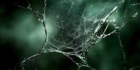 Intricate spiderweb against a mysterious deep green backdrop image