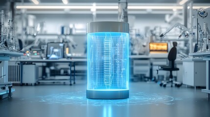 Leinwandbilder - A futuristic laboratory setting featuring a glowing portal like device surrounded by various high tech scientific instruments and equipment