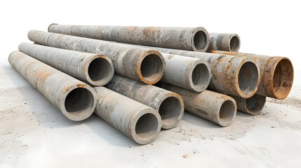 Aufkleber - A group of large diameter industrial metal pipes stacked and arranged against a plain white background suggesting an industrial or construction setting
