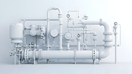 Poster - A highly detailed and intricate diagram of an interconnected water supply pipe system featuring various valves regulators and other plumbing components arranged in a minimalist