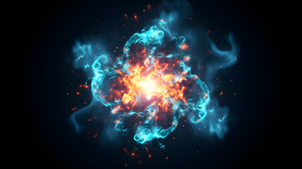 Wall Mural - vibrant blue and orange explosion representing chaotic inflation in a colorful cosmic illustration o