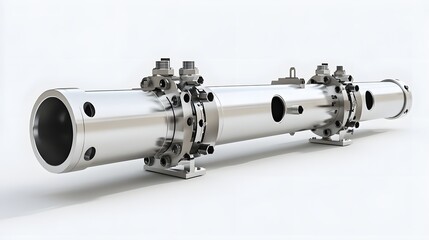 Leinwandbilder - A photo of a steel pipeline assembly showcasing the complex components and connections required for industrial infrastructure and utility systems