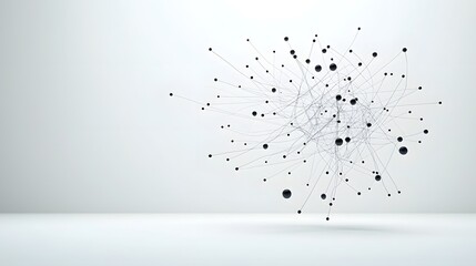 Fototapete - An abstract visualization of floating interconnected carbon fiber filaments swirling against a minimalist plain white background creating a dynamic and futuristic composition