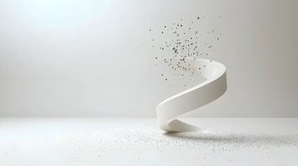 Poster - An abstract visually striking image depicting a mysterious energy vortex with swirling particles against a bright minimalist white background creating a sense of movement flow and intrigue