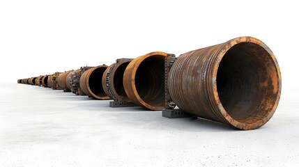 Aufkleber - An arrangement of steel pipes and tubing components carefully assembled to form a complex pipeline system against a clean minimalist white backdrop