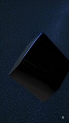 Wall Mural - mysterious floating cube with colorful reflection against starry backdrop