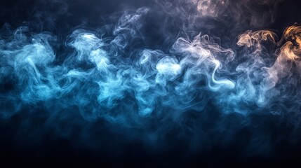 Poster - Colorful swirling smoke in blue and orange hues, abstract background. Mystical atmosphere concept
