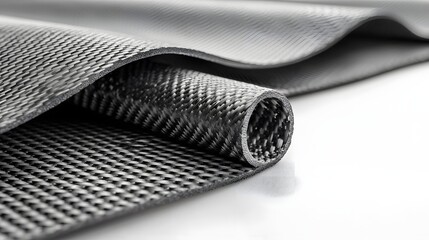 Leinwandbilder - Close up of a complex intricately woven carbon fiber material showcasing the strong resilient and geometric structure of the high performance composite fabric