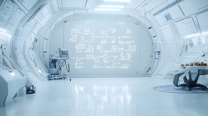 Wall Mural - depiction of complex mathematical equations and digital symbols glowing in a sleek futuristic resear