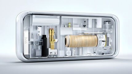 Poster - Detailed cross sectional view of the internal structure and components of an insulated gas pipe against a clean white background