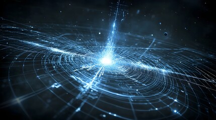 Poster - Futuristic visualization depicting the unseen force of dark matter warping and reshaping the very fabric of space and time