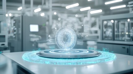 Fototapete - Mysterious energy field projection over an unidentified object in a futuristic technology driven laboratory setting