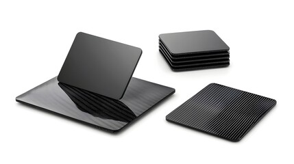 Poster - Stacked carbon fiber surfaces arranged in a symmetrical pattern creating a sleek and sophisticated futuristic aesthetic