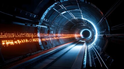 Fototapete - This futuristic image depicts a visually striking and enigmatic transportation tunnel seemingly leading to a parallel dimension or unexplored realm of the space time continuum