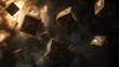 © Power Of Future - Enigmatic bunch of floating chocolate cubes suspended in air illuminated by nebula light creating a dreamlike scene
