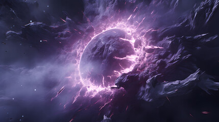 Wall Mural - a large explosion of purple and red representing dark energy as a radiant aura expanding in the cosm