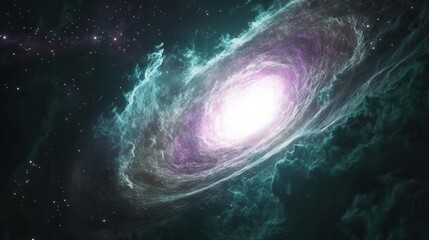Wall Mural - majestic deep space nebula with swirling purple and teal cosmic clouds illuminated by distant stars 