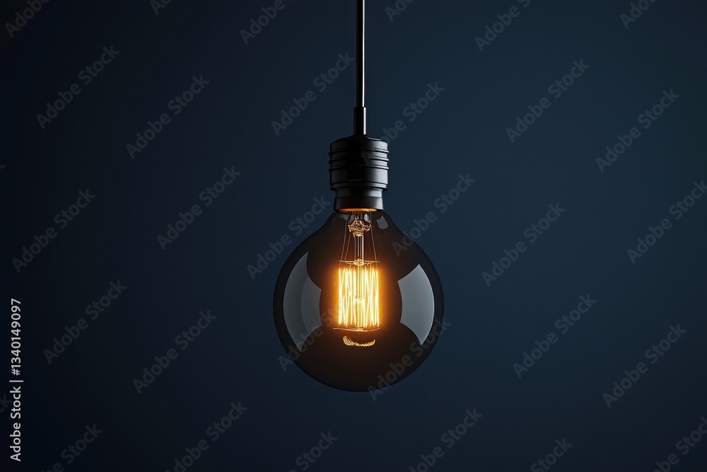 A vintage Edison bulb hangs from a black pendant light fixture, casting a warm glow in a dark, minimalist environment, creating an inviting atmosphere that highlights its retro design.