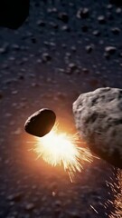 Wall Mural - Asteroids collide in deep space: dynamic cosmic explosion and motion