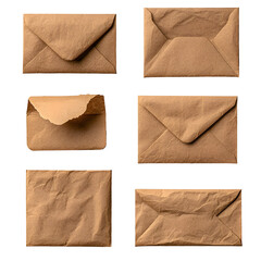 Aufkleber - A collection of brown kraft envelopes displayed in different forms   closed empty and partially open with a blank paper inside all perfectly isolated on a white transparent background