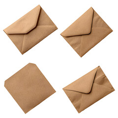 Aufkleber - Collection of brown paper envelopes in an overhead arrangement with some open to reveal a blank document and others tightly sealed presented on a clean transparent background
