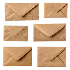 Aufkleber - An arrangement of multiple brown envelopes in different positions including fully sealed completely open and one with a blank letter peeking out all isolated on a white transparent background