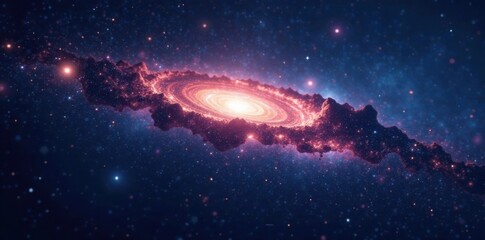 Wall Mural - Dark vast space with twinkling stars and a glowing galaxy in the background, universe, depth