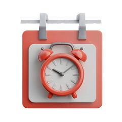 Aufkleber - A 3D rendering of a red calendar icon with a red analog alarm clock symbolizing time management and scheduling for business or personal use
