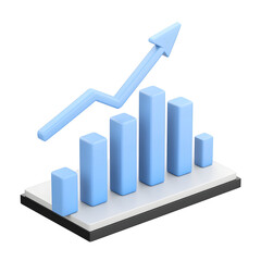 Fototapete - A professional 3D bar chart with an increasing trend arrow ideal for data analysis and statistics isolated on a white transparent background