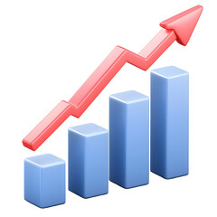 Leinwandbilder - Colorful 3D bar chart with a bold rising red arrow depicting positive economic growth and business performance on a minimalist white background