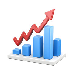 Aufkleber - A vibrant 3D bar chart with a bold upward pointing arrow illustrating strong economic performance and growth trends