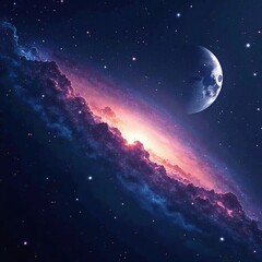 cosmic galaxy space starry night sky with planet and moon , cosmos, space