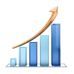 Aufkleber - A polished and visually appealing 3D bar graph with an upward pointing arrow demonstrating growth and success in business performance metrics and analytics