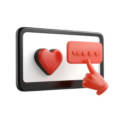 Poster - A modern and stylish 3D heart notification icon floating within a shimmering reflective speech bubble representing social media interactions and digital appreciation