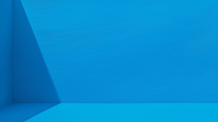 Poster - Empty room corner with bright blue walls and floor with triangle light beam