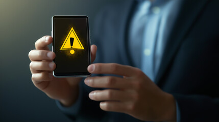Leinwandbilder - Businessman holding smartphone showing warning alert notification
