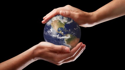 Wall Mural - Hands gently holding the Earth, symbolizing care, sustainability, and global responsibility
