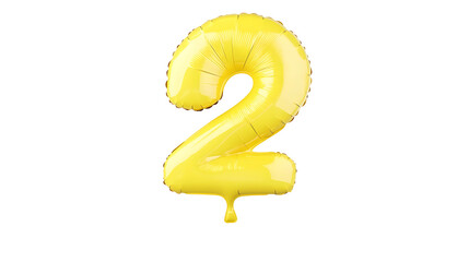 Fototapete - A detailed three dimensional golden foil balloon in the shape of the number 2 floating in an isolated minimalist space with a transparent background