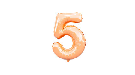 Poster - A detailed three dimensional golden foil balloon shaped as the number 5 floating in an isolated space with a transparent background and light reflections and soft shadowing
